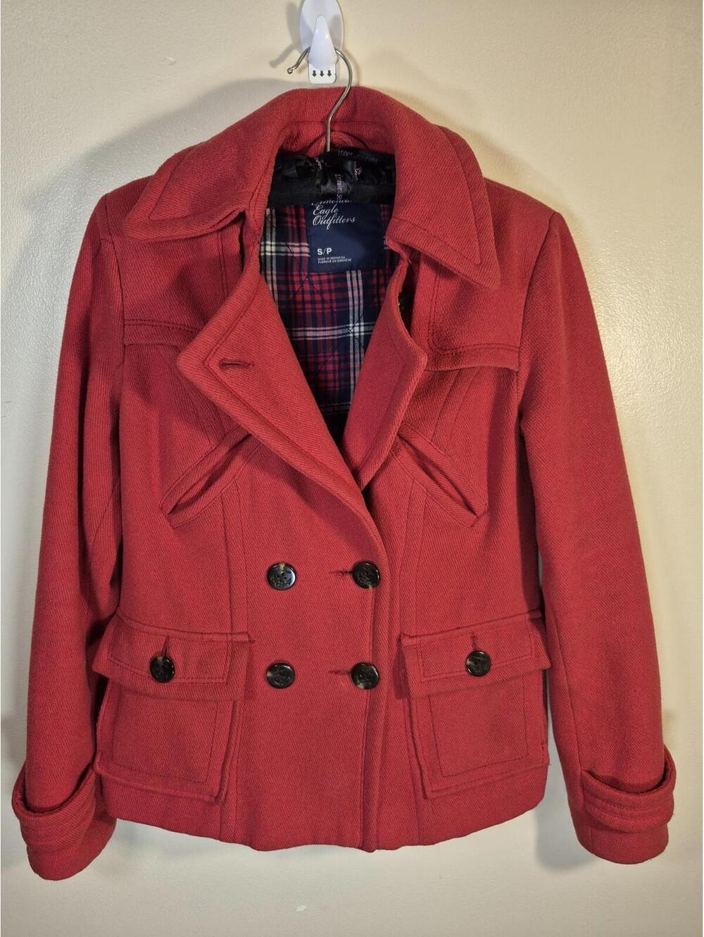 American Eagle Outfitters Wool Blend Double Breasted Lined Coat-Size S/P,Red